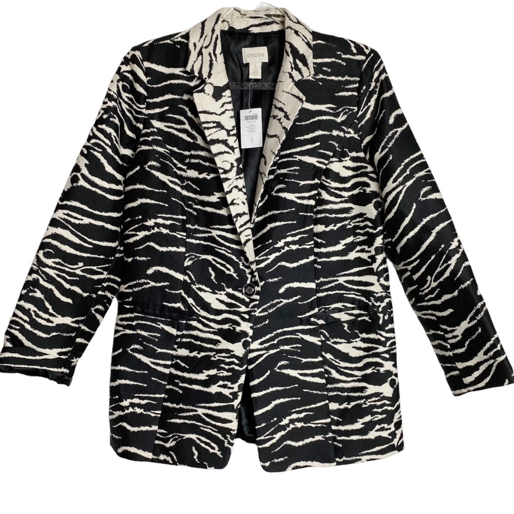 Chico's Statement Blazer Jacket Zebra Animal Print NWT